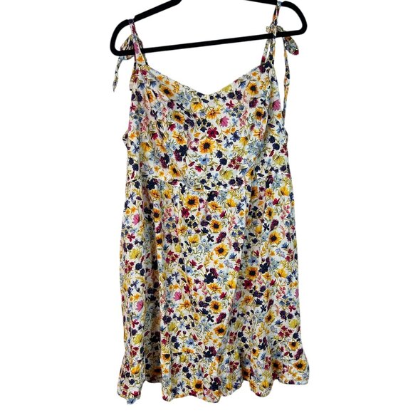Old Navy Vibrant Floral Cotton Mini Dress Sz 2X Tiered Smocked Tie Straps Flowy - Picture 1 of 6